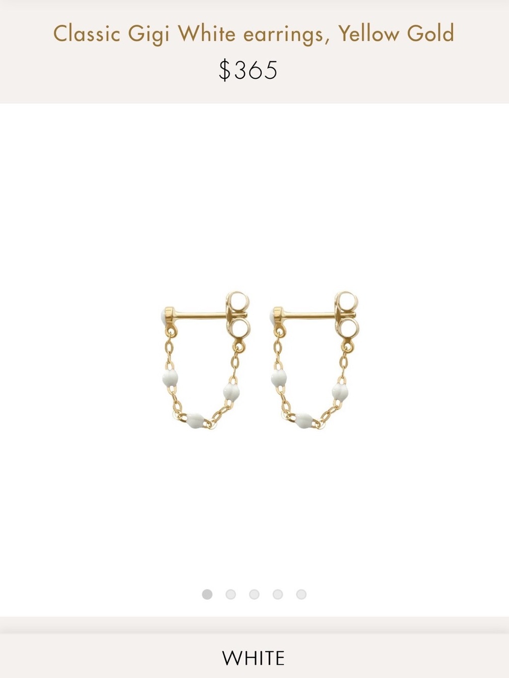 Classic Gigi White Beaded Chain Earrings, Yellow Gold